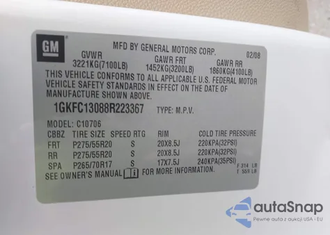 2008 GMC Yukon Slt из США, поврежденный, VIN 1GKFC13088R223367